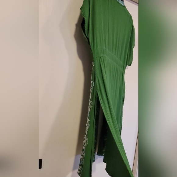 Curations drawstring green with white embroidered trim duster with side slits - Picture 4 of 5